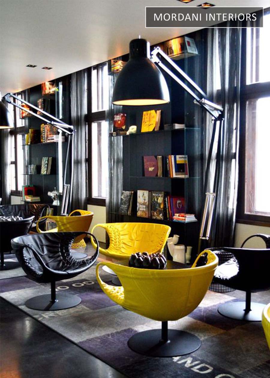 Bold yellow leather upholstery